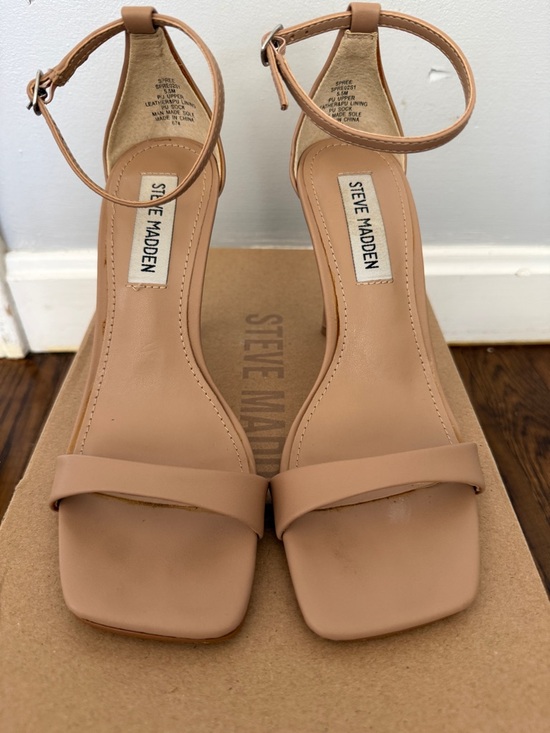 Steve Madden Shoes - Steve Madden Nude/Tan Ankle-Strap Block Heel Sandals